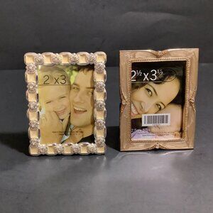 GREEN TREE GALLERY Two Blingy Picture Frames 2.5" x 3.5" Silver Gold Pearlescent